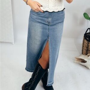 Denim Maxi Skirt with Front Slit